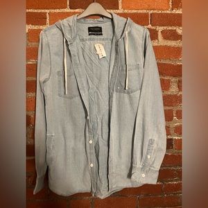NEW Hooded Chambray Lightweight Denim Button Up with Pockets